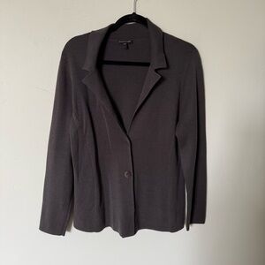 Eileen Fisher Dark Gray Soft Silk Blazer Womens Size Large Cotton Work Office